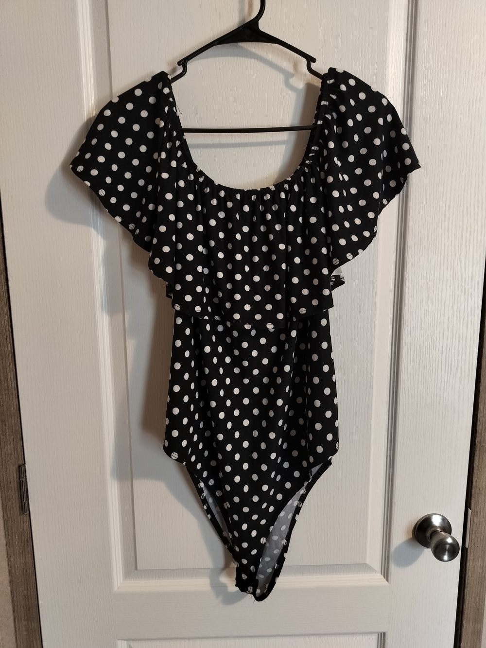 Fashion Nova Lily Off Shoulder Bodysuit Black With Polkadot - NWT Size 1X